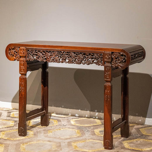清 红木透雕灵芝纹书卷式琴桌 商品图4