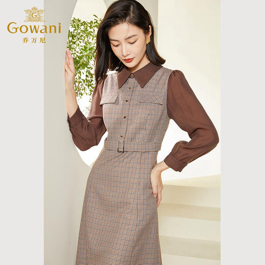 乔万尼新款复古英伦风连衣裙气质优雅假两件设计EF3E856 商品图1