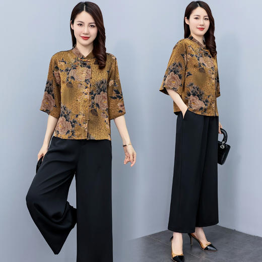 宽松洋气，仿香云纱中老年妈妈套装减龄时尚两件套HR-HXY806-1 商品图3
