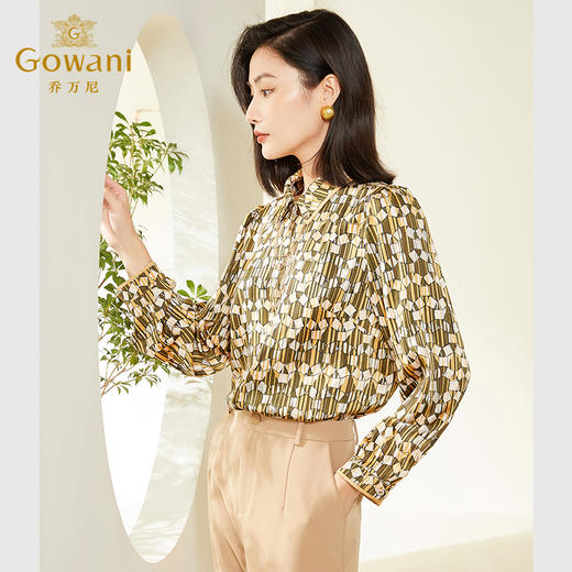 乔万尼长袖衬衫女新款小众设计感复古几何上衣EF3C875 商品图1