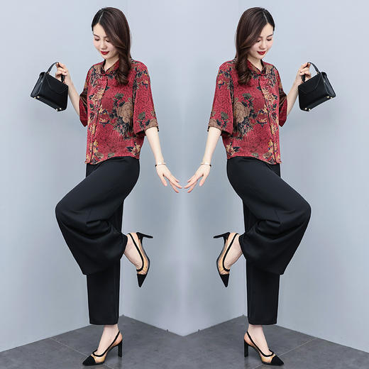 宽松洋气，仿香云纱中老年妈妈套装减龄时尚两件套HR-HXY806-1 商品图7