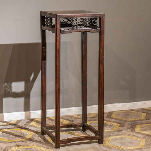 清 红木透雕绳纹卡子花四面平花几 商品图4