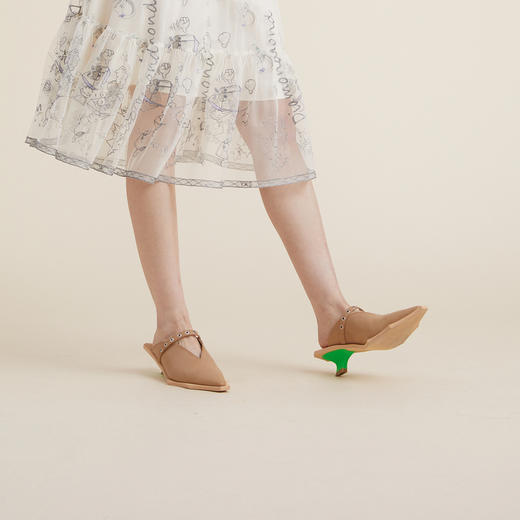 谜底夏季新款法式裸色牛皮尖头高跟鞋设计感小众女鞋222MX0944 商品图3