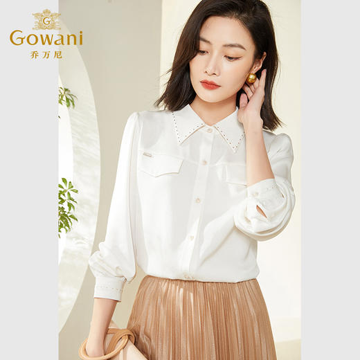 乔万尼白色衬衫女新款精致高级感顺滑长袖上衣EF3C872 商品图2