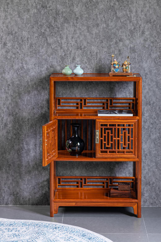 红桥红  家具严选  缅甸花梨（大果紫檀）【106 围栏式 透棂门架格】 商品图2