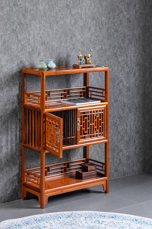 红桥红  家具严选  缅甸花梨（大果紫檀）【106 围栏式 透棂门架格】 商品图4