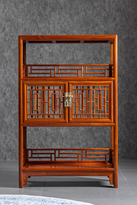 红桥红  家具严选  缅甸花梨（大果紫檀）【106 围栏式 透棂门架格】 商品图0