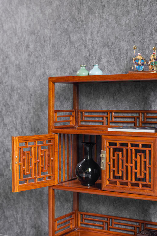 红桥红  家具严选  缅甸花梨（大果紫檀）【106 围栏式 透棂门架格】 商品图5