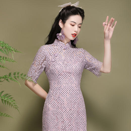OY-220301国潮夏季新款气质丝绵连衣裙四分袖年轻改良日常旗袍裙220301 商品图2
