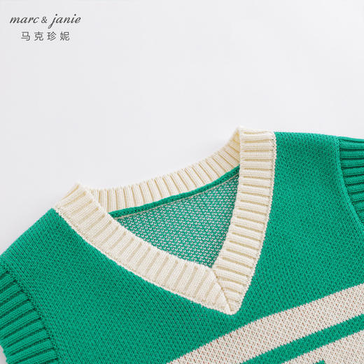 马克珍妮秋装新款 男童V领米绿拼色全棉针织马甲221500 商品图2