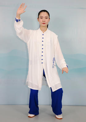【男女款】白色刺绣三件套：大气版型中长款太极服