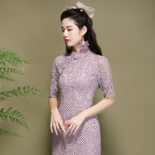 OY-220301国潮夏季新款气质丝绵连衣裙四分袖年轻改良日常旗袍裙220301 商品图0
