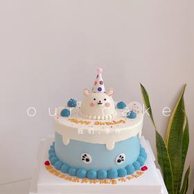 蓝色立体小熊蛋糕（动物可改）-低糖处理无添加