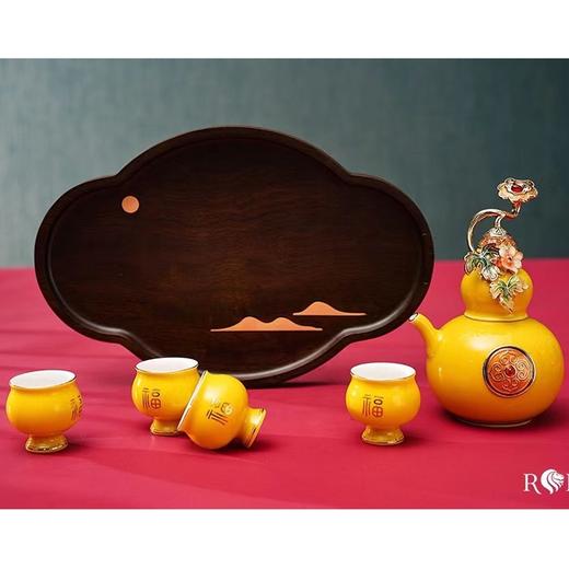 罗比罗丹珐琅彩福禄如意酒具陶瓷家居结婚摆设礼品一壶六杯（黄） 商品图3