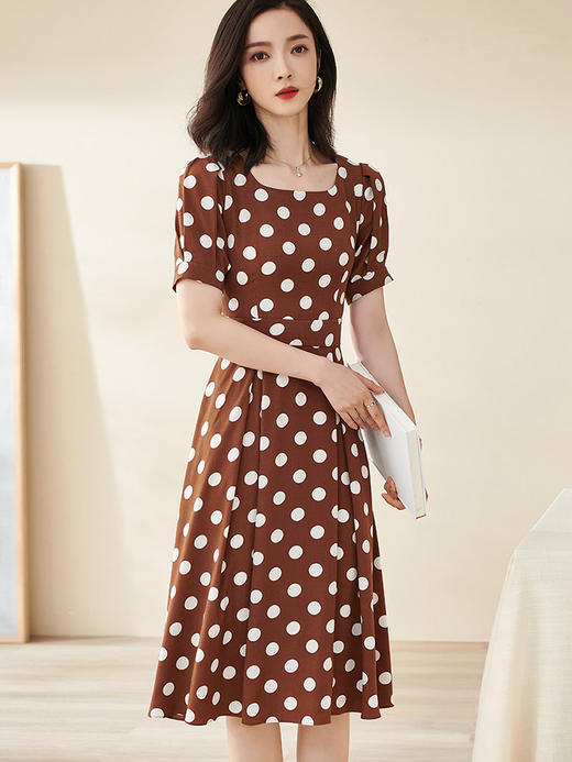 米思阳2022夏季新款法式复古波点大摆裙修身显瘦泡泡袖连衣裙1254 商品图1