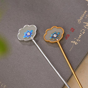 S925纯银镀金和田玉复古珍珠莲花发簪气质优雅盘发头饰 CW250