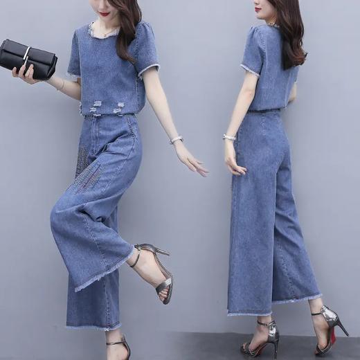 休闲显瘦，宽松阔腿裤牛仔两件套HR-ZMFS20565 商品图2