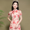 OY-220302国潮夏季新款雪纺印花泡泡袖连衣裙优雅气质改良年轻款旗袍220302 商品缩略图1