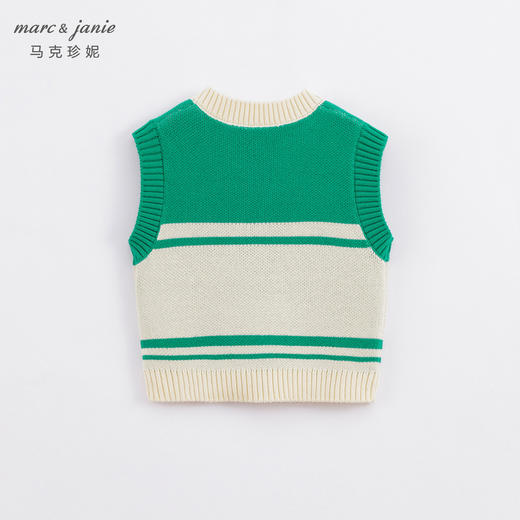马克珍妮秋装新款 男童V领米绿拼色全棉针织马甲221500 商品图1