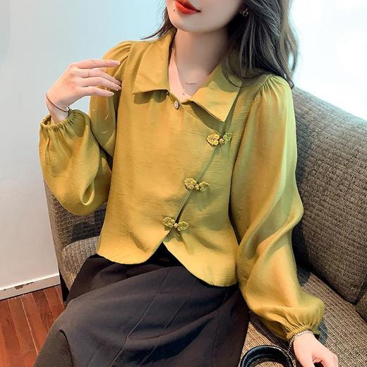 复古时髦长袖天丝雪纺衫，盘口翻领设计感时尚气质高腰上衣KQL-1286 商品图4