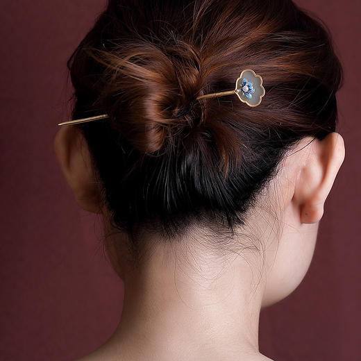 S925纯银镀金和田玉复古珍珠莲花发簪气质优雅盘发头饰 CW250 商品图3