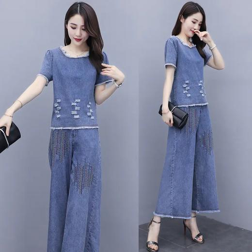 休闲显瘦，宽松阔腿裤牛仔两件套HR-ZMFS20565 商品图0