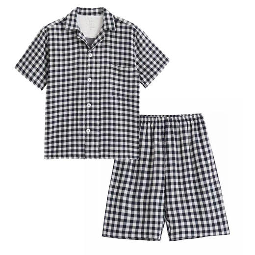 【短袖双层纱家居服】日式无印家居服良品短袖双层纱全棉套装短袖短裤套装格子情侣 商品图4