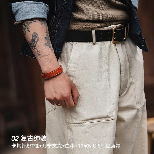 工装优选 日系复古棉籽壳米白色休闲牛仔裤耐磨宽松直筒长裤子男秋 商品图3
