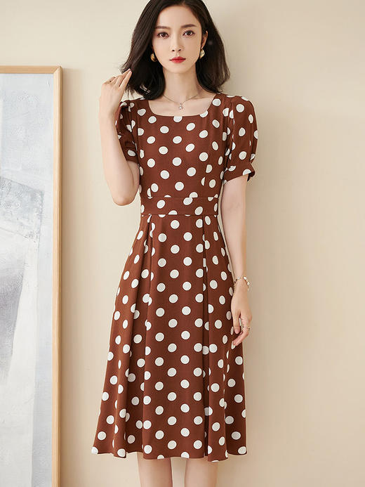 米思阳2022夏季新款法式复古波点大摆裙修身显瘦泡泡袖连衣裙1254 商品图0