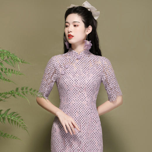 OY-220301国潮夏季新款气质丝绵连衣裙四分袖年轻改良日常旗袍裙220301 商品图1