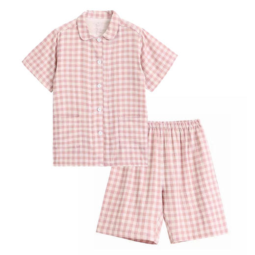 【短袖双层纱家居服】日式无印家居服良品短袖双层纱全棉套装短袖短裤套装格子情侣 商品图0