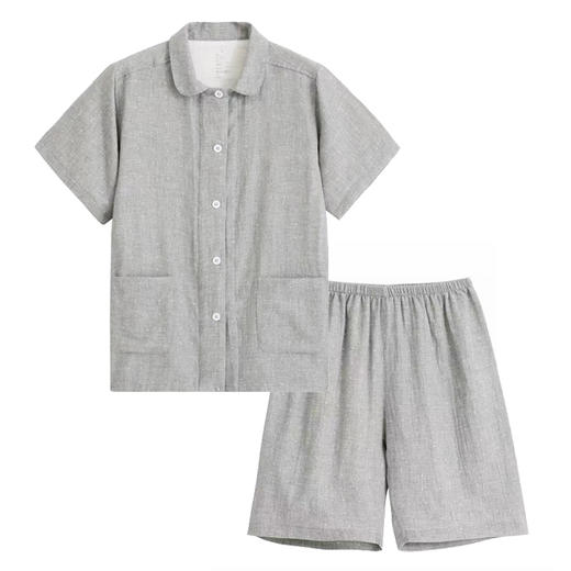【短袖双层纱家居服】日式无印家居服良品短袖双层纱全棉套装短袖短裤套装格子情侣 商品图1
