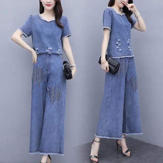 休闲显瘦，宽松阔腿裤牛仔两件套HR-ZMFS20565 商品图1