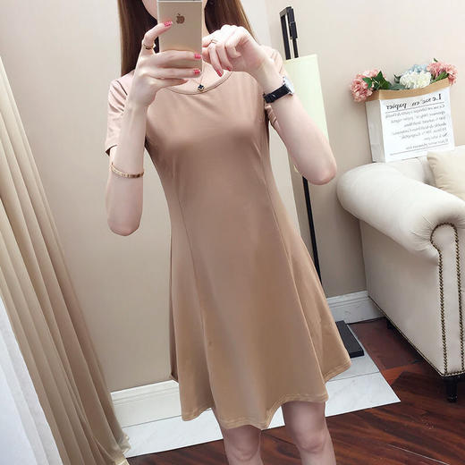 纯棉短袖连衣裙2021夏装新款女装修身显瘦百搭黑色a字中长裙子女 商品图6