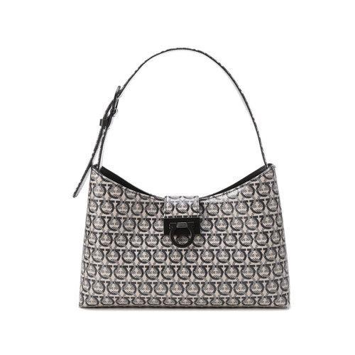 Salvatore Ferragamo/菲拉格慕 【22春夏新款】 女士Trifolio系列织物/牛皮革(表面覆有涂层)手提单肩包腋下包Gancini老花图案 211380 商品图0