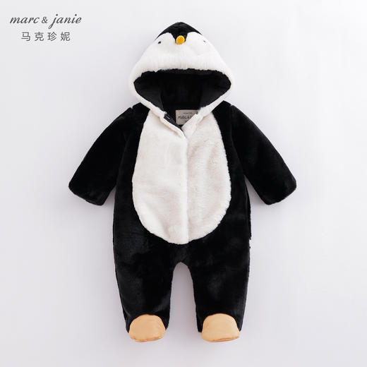 马克珍妮秋装新款 女宝宝小企鹅仿兔毛连体衣221017 商品图0