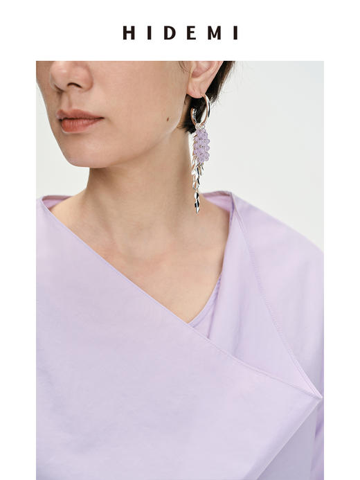 HIDEMI不规则堆领设计感⽔洗棉衬衫 奶油紫/⽩⾊/⿊⾊ 商品图5