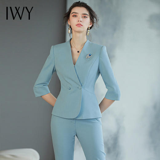 IWY/蓝色五分袖职业装套装*练正装套裤夏季时尚高端职场OL西装CP1580 商品图0