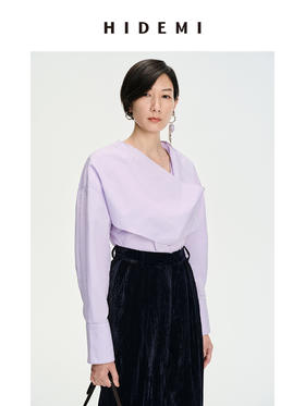 HIDEMI不规则堆领设计感⽔洗棉衬衫 奶油紫/⽩⾊/⿊⾊