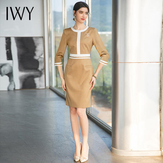 IWY/卡其色职业西装连衣裙医美工作服售楼部前台显瘦收腰时尚气质Q748 商品图0