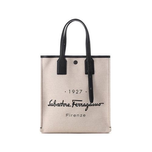 Salvatore Ferragamo/菲拉格慕【22春夏新款】男女同款织物配皮手提单肩包购物袋LOGO印花 240797 商品图5