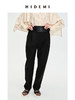 HIDEMI⿊⾊简约显瘦拼⽪⾼腰微锥形裤 商品缩略图1