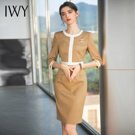IWY/卡其色职业西装连衣裙医美工作服售楼部前台显瘦收腰时尚气质Q748 商品图2