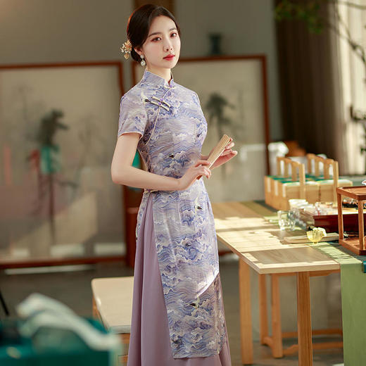 时尚立领，改良中老年款复古收腰民族风奥戴旗袍XL-802 商品图3