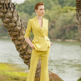 IWY/黄色气质时尚职业套装女新款五分袖薄款短袖显瘦小西装OLCP9175