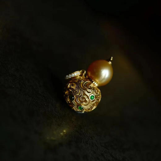 龢盒原创 满云祥‬纹翡翠珍金珠‬葫芦吊坠 项链 商品图2