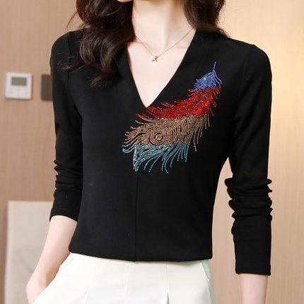 MZ 804037修身显瘦烫钻洋气小衫t恤打底衫 商品图0