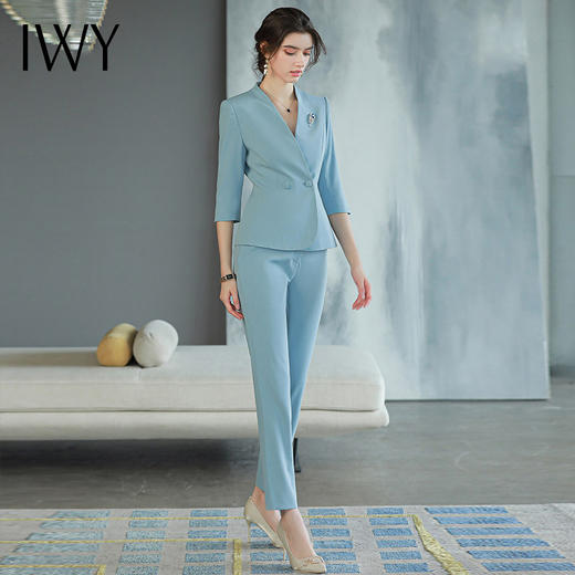 IWY/蓝色五分袖职业装套装*练正装套裤夏季时尚高端职场OL西装CP1580 商品图3