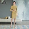 IWY/黄色知性OL纯色办公职业连衣裙女五分袖新款简约浅黄修身短袖裙子 Q749-Y 商品缩略图3