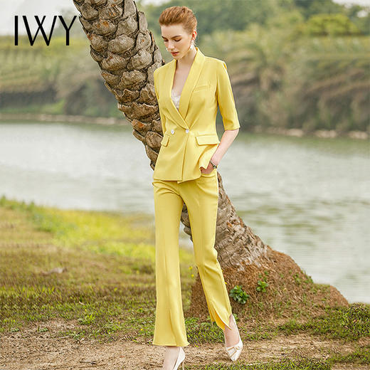 IWY/黄色气质时尚职业套装女新款五分袖薄款短袖显瘦小西装OLCP9175 商品图1